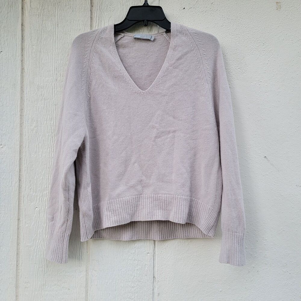Vince 100% Cashmere Cream V Neck Oversized Sweater Long Sleeve Ribbed XS Preppy